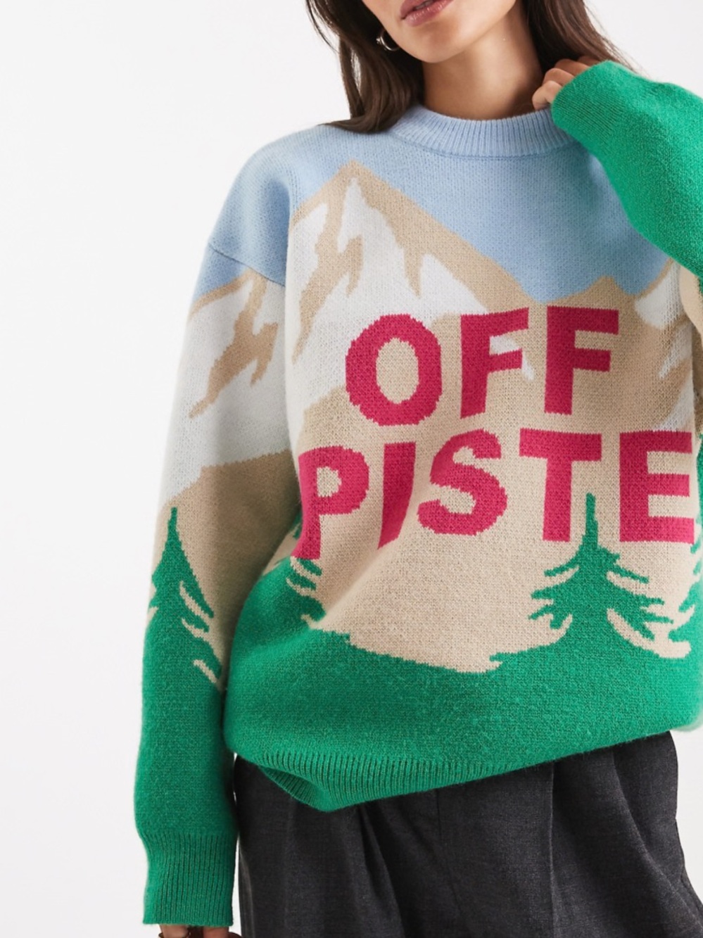ASOS Green, Sky Blue & Pink 'OFF PISTE' Graphic Sweater